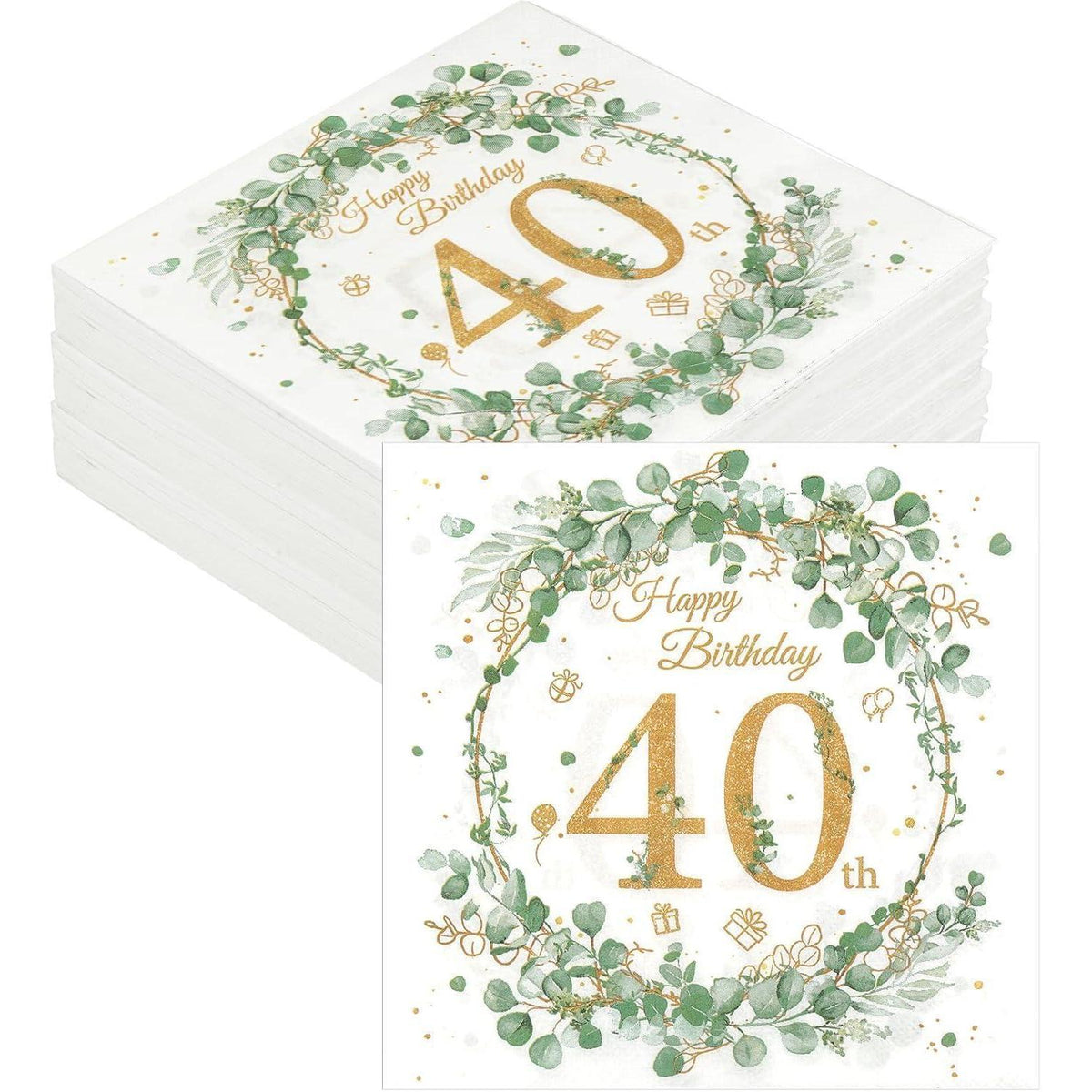 Servietten 40. Geburtstag Eukalyptus Grün Gold 40 Stück