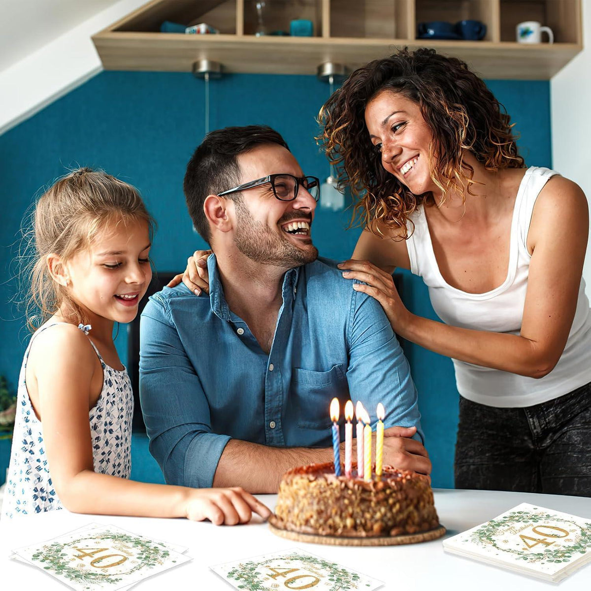 Servietten 40. Geburtstag Eukalyptus Grün Gold 40 Stück