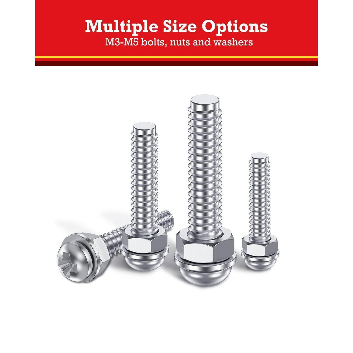 Schrauben & Muttern Set 680tlg. M3/M4/M5 Kohlenstoffstahl mit Unterlegscheiben