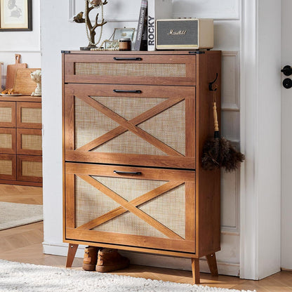 Schuhschrank Schmal Rattan – Boho-Landhausstil & Stauraum