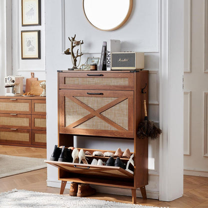 Schuhschrank Schmal Rattan – Boho-Landhausstil & Stauraum