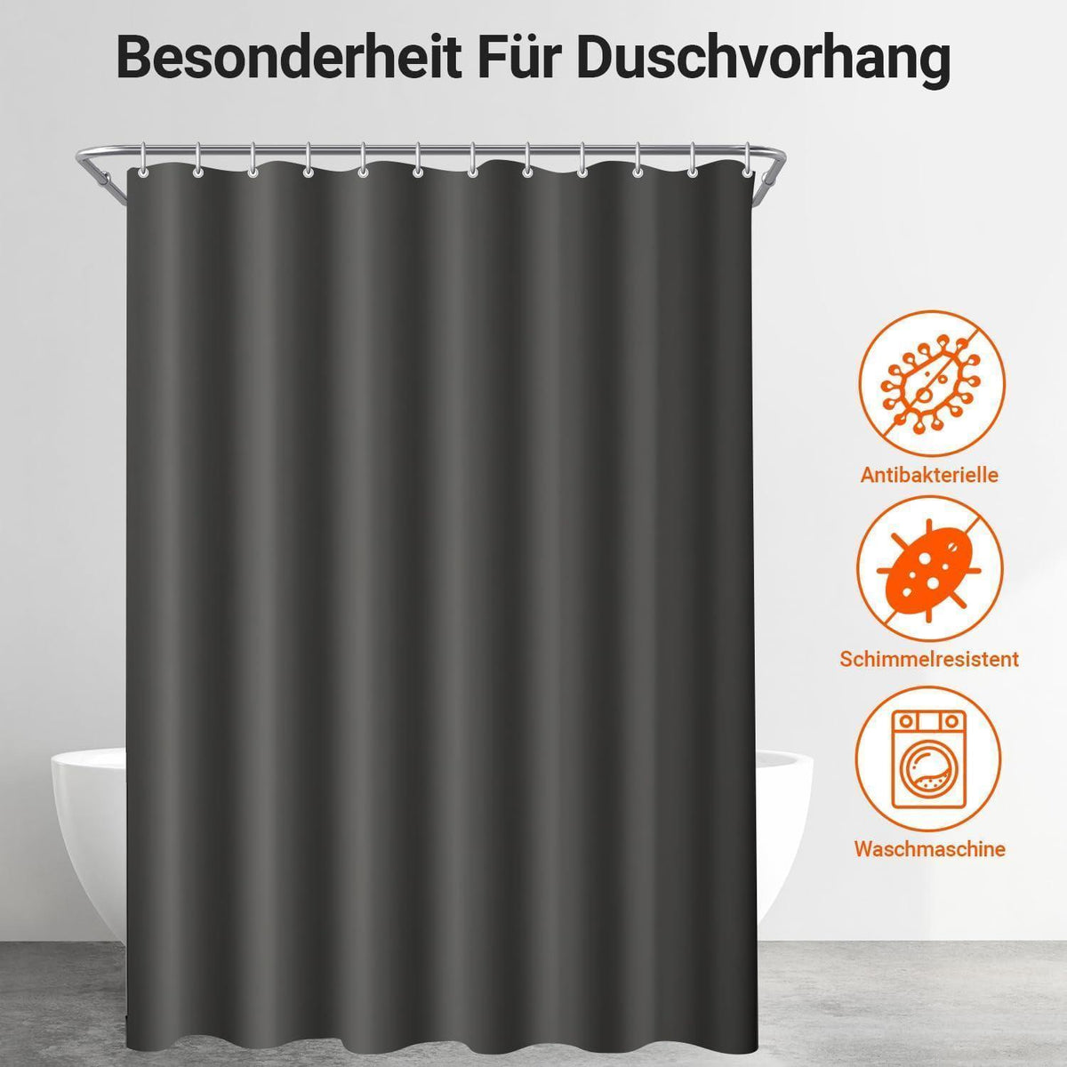 Duschvorhang Textil Dunkelgrau 80x200 cm mit beschwertem Saum