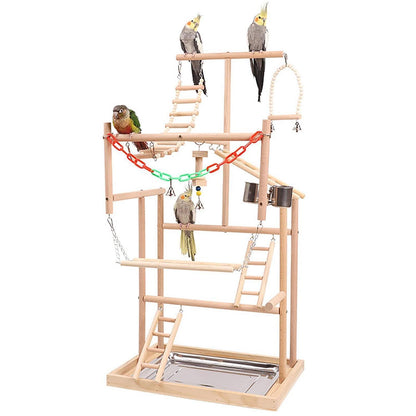Vogelspielplatz aus Holz für Wellensittiche & Co. (48x33,5x94,5cm)