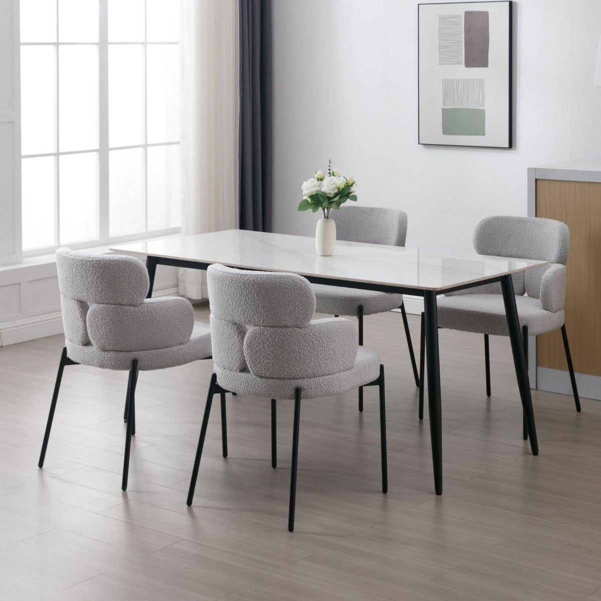 Esszimmerstühle Set 4 Grau – Polsterstühle mit Metallbeinen
