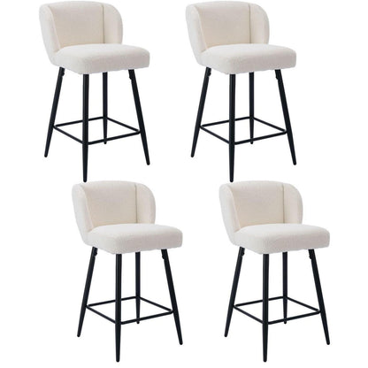 Moderner Barhocker 4er Set mit Kunstfell & Metallfüßen Weiß
