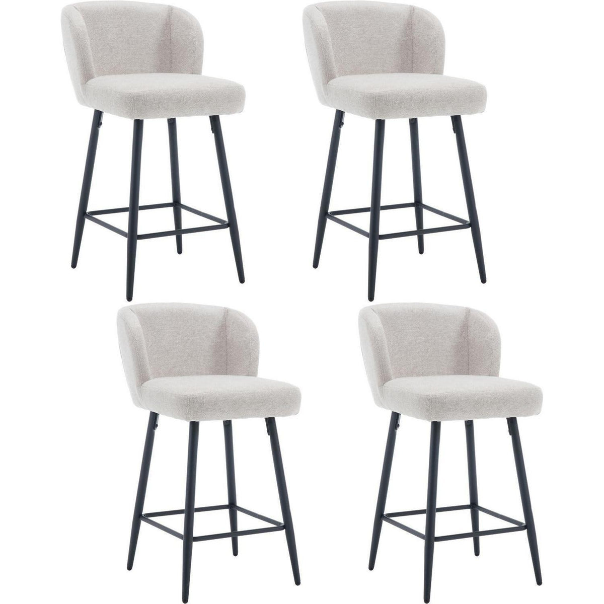 Moderner Barhocker 4er Set mit Leinenbezug & Metallfüßen