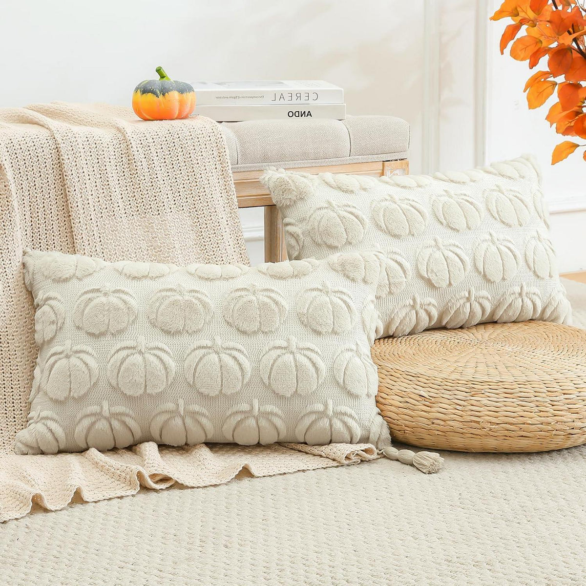 2 Kürbis Kissenbezüge 30x50cm - Herbst Boho Deko