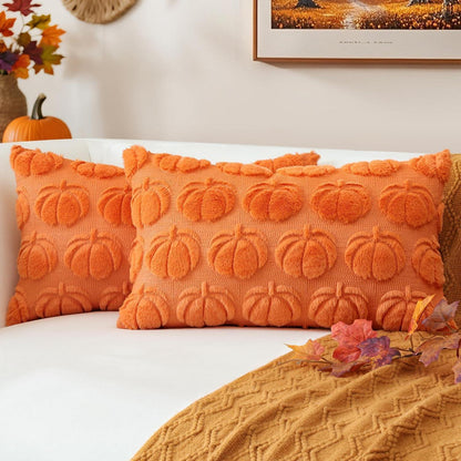 2 Kürbis Kissenbezüge 40x60cm – Herbst Boho Deko Orange