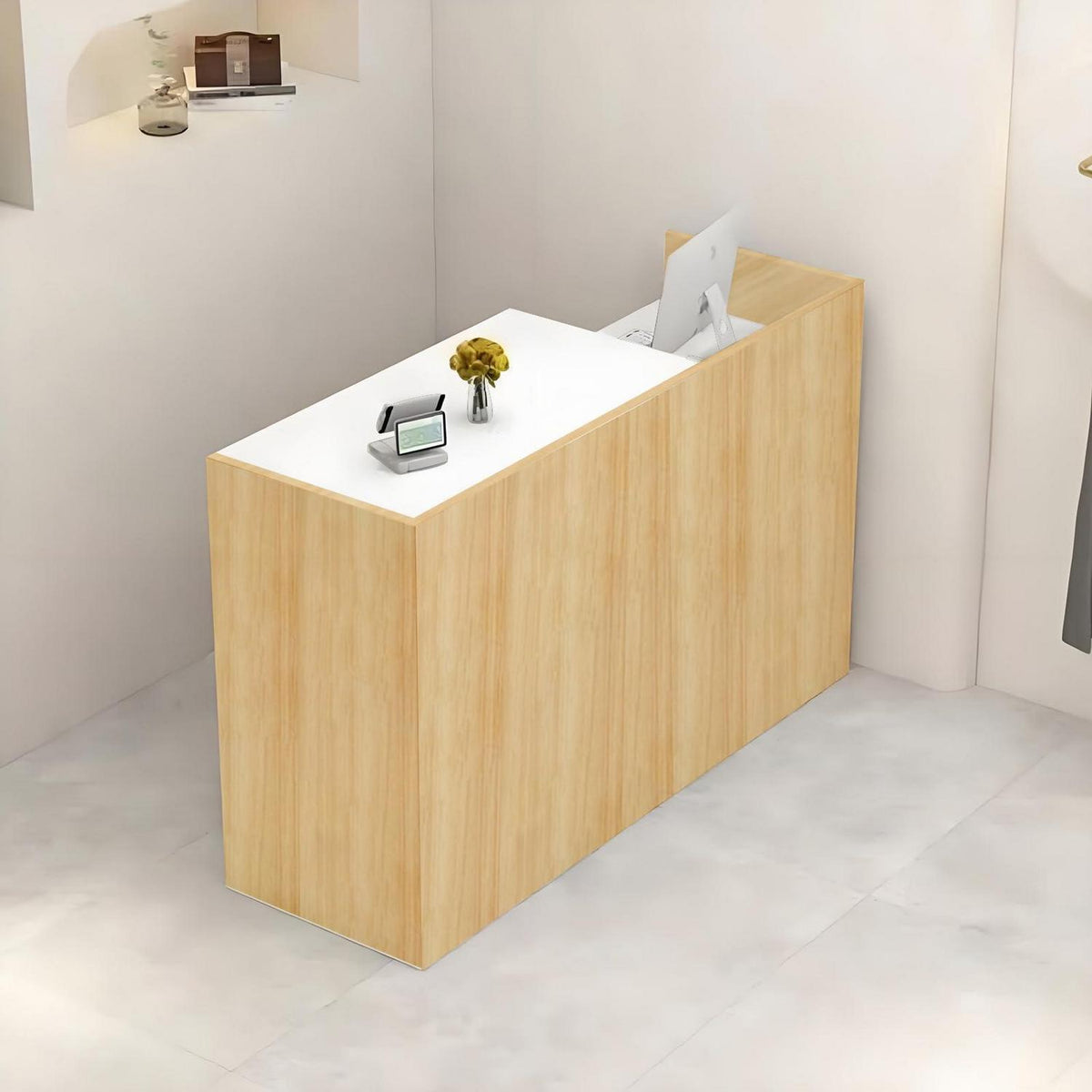 Holz Rezeptionstheke mit Stauraum – 80-200 cm, Weiß