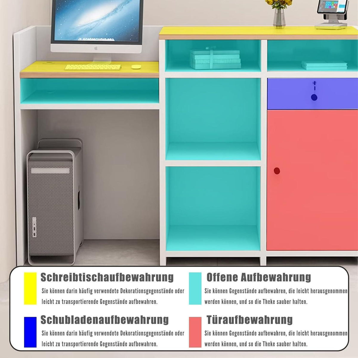 Rezeptionstheke Holz mit Stauraum – Grau & Originalholzfarbe