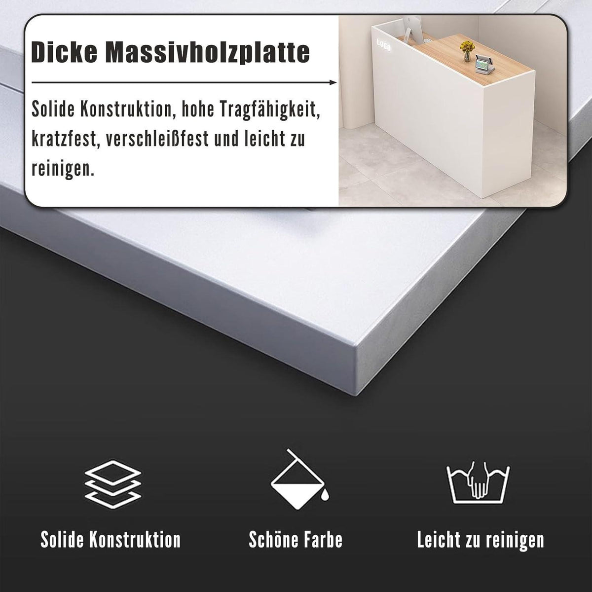 Rezeptionstheke Holz mit Stauraum – 150cm Langer Kassentisch