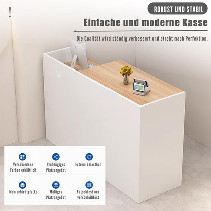 Rezeptionstheke Holz mit Stauraum – Grau & Originalholzfarbe