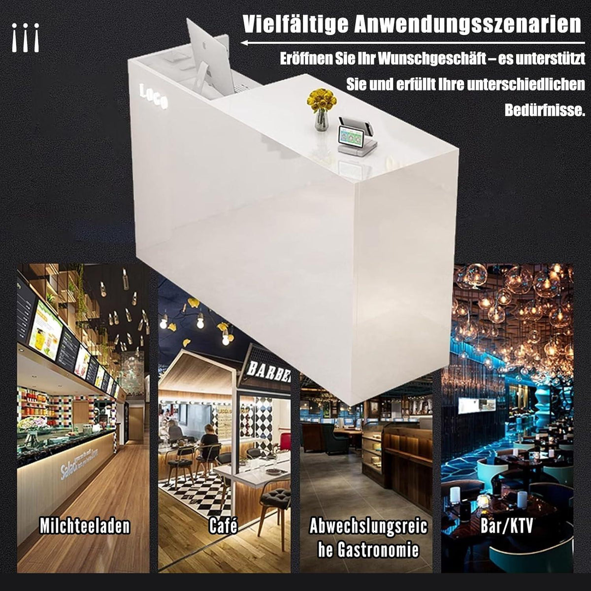 Rezeptionstheke Holz mit Stauraum – Weiß & Originalholzfarbe