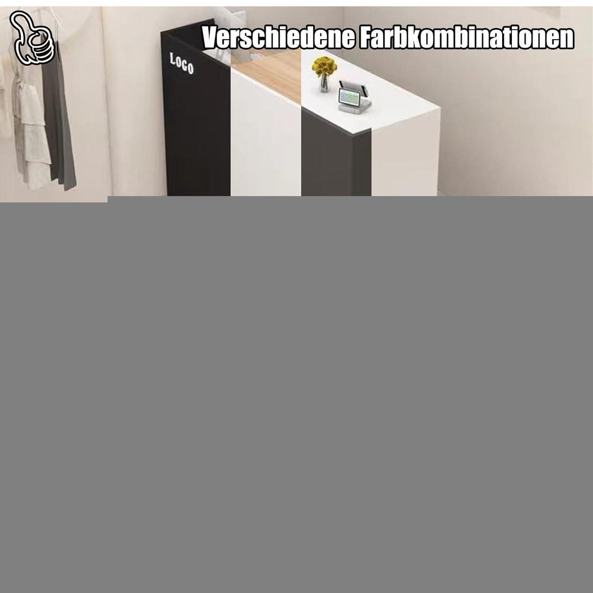 Rezeptionstheke Holz mit Stauraum – Grau & Originalholzfarbe