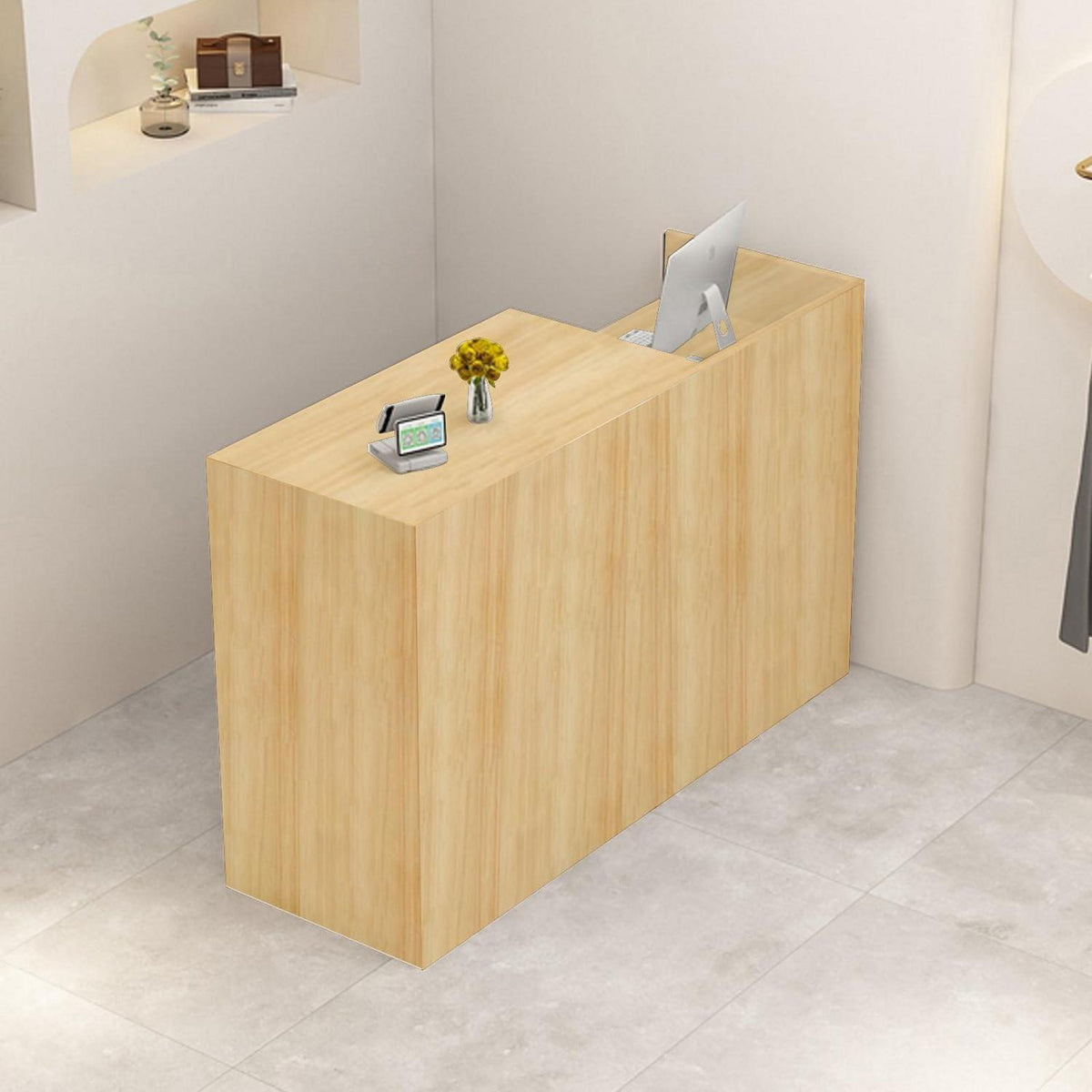 Rezeptionstheke Holz mit Stauraum – 200 cm Langer Kassentisch