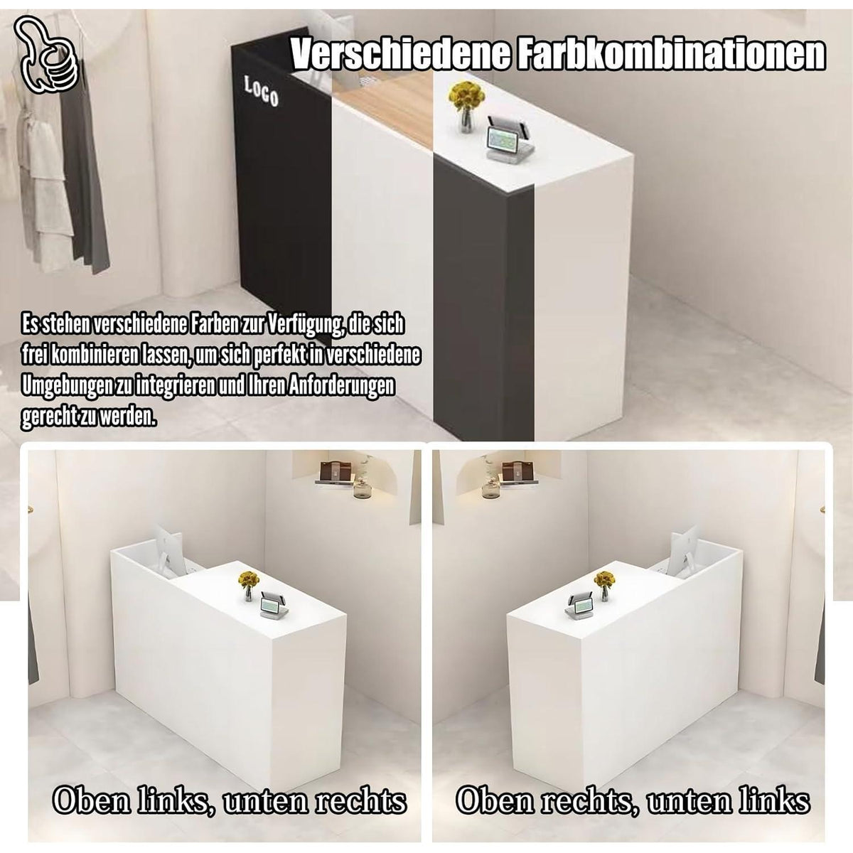 Rezeptionstheke Holz mit Stauraum – 200 cm Langer Kassentisch