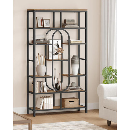 7-stöckiges Bücherregal & Raumteiler – Vintage Braun-Schwarz