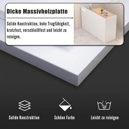 Rezeptionstheke Holz mit Stauraum – 180 cm, Weiß & Originalholz