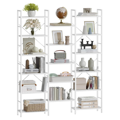 6-Etagen Bücherregal Weiß – 17 Fächer, 24x152x186 cm