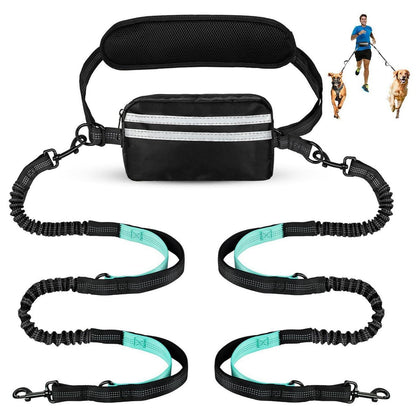 Freihändige Hundeleine für 2 Hunde mit Tasche & Reflektoren