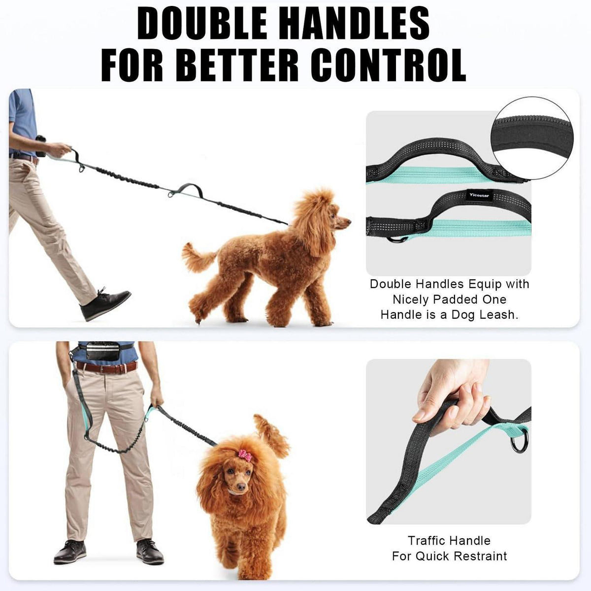 Freihändige Hundeleine für 2 Hunde mit Tasche & Reflektoren