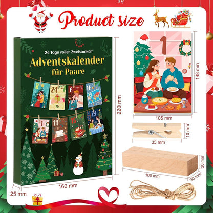 Adventskalender für Paare mit 24 Karten & Holzdeko