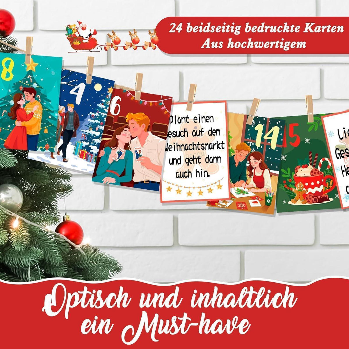 Adventskalender für Paare mit 24 Karten & Holzdeko