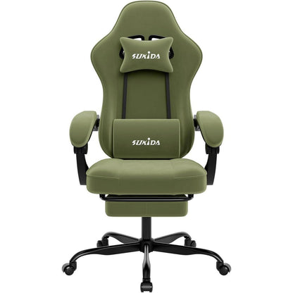 Ergonomischer Gaming Stuhl mit Fußstütze und Lendenkissen, Grün