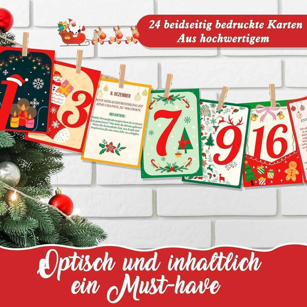 Achtsamkeits-Adventskalender mit 24 Karten & Holzständer