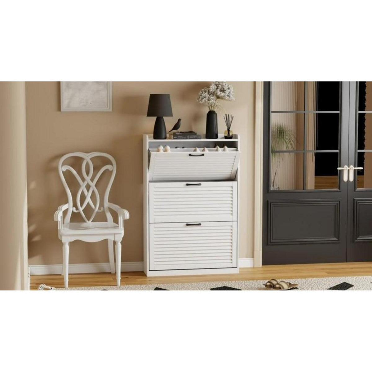 Schmaler Schuhschrank mit Klappläden – Platzsparend & Modern