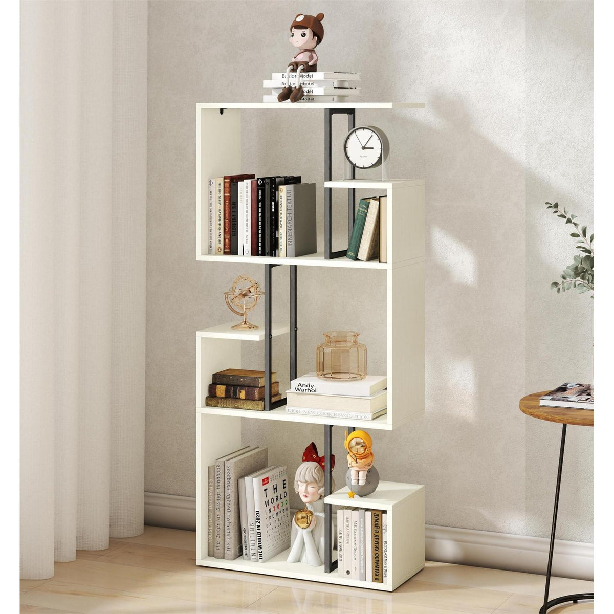 Großes weißes Bücherregal Holz mit Metall – Raumteiler & Shelf