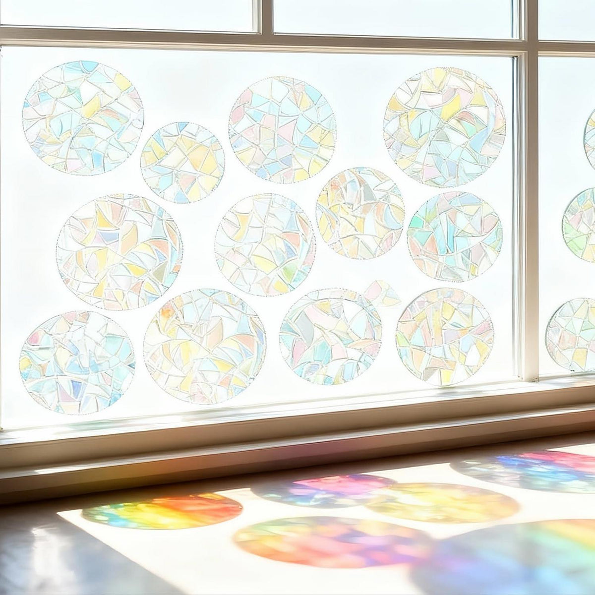 Runde Fensteraufkleber Prisma – Regenbogen Sonnenfänger & Vogelschutz