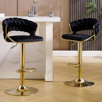 Moderne Samt Barhocker 2er Set, höhenverstellbar & drehbar