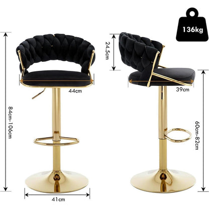 Moderne Samt Barhocker 2er Set, höhenverstellbar & drehbar