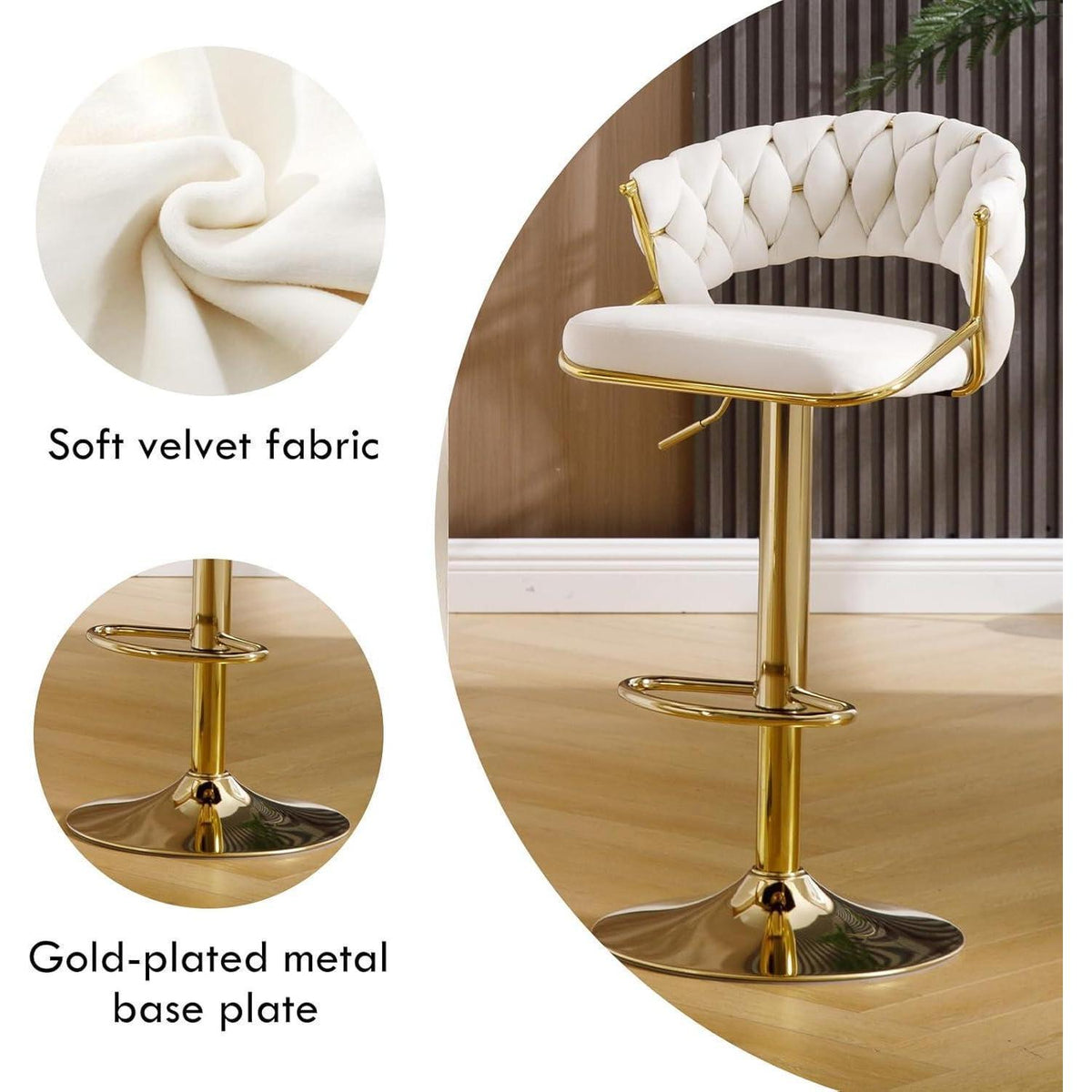 Moderne Barhocker Set 4er – Samt, Höhenverstellbar & Drehbar