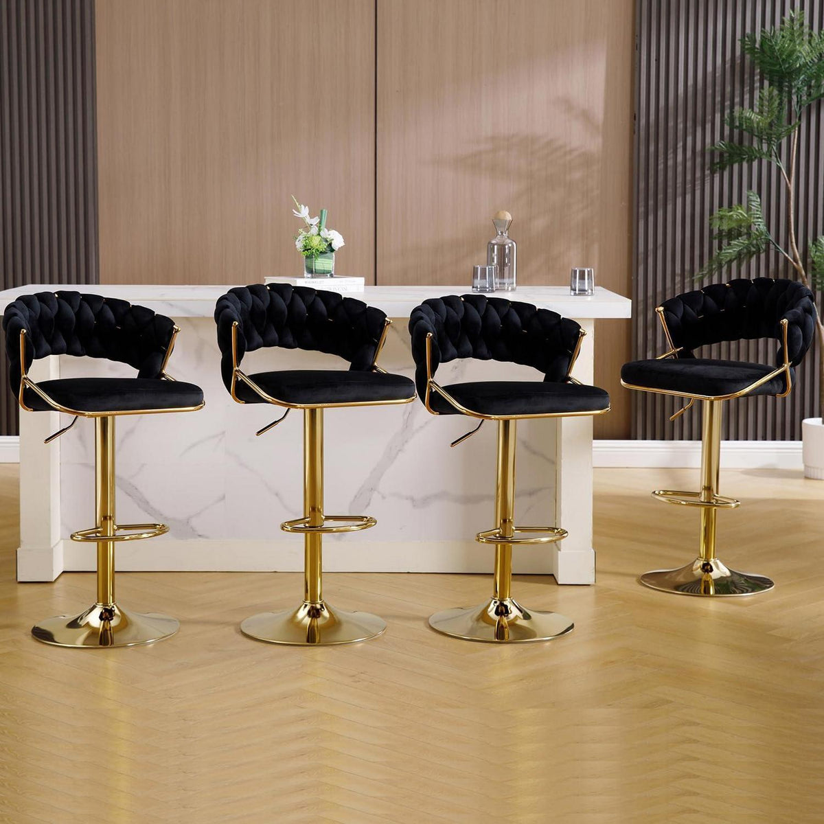 Moderne Samt Barhocker 4er Set, höhenverstellbar & drehbar