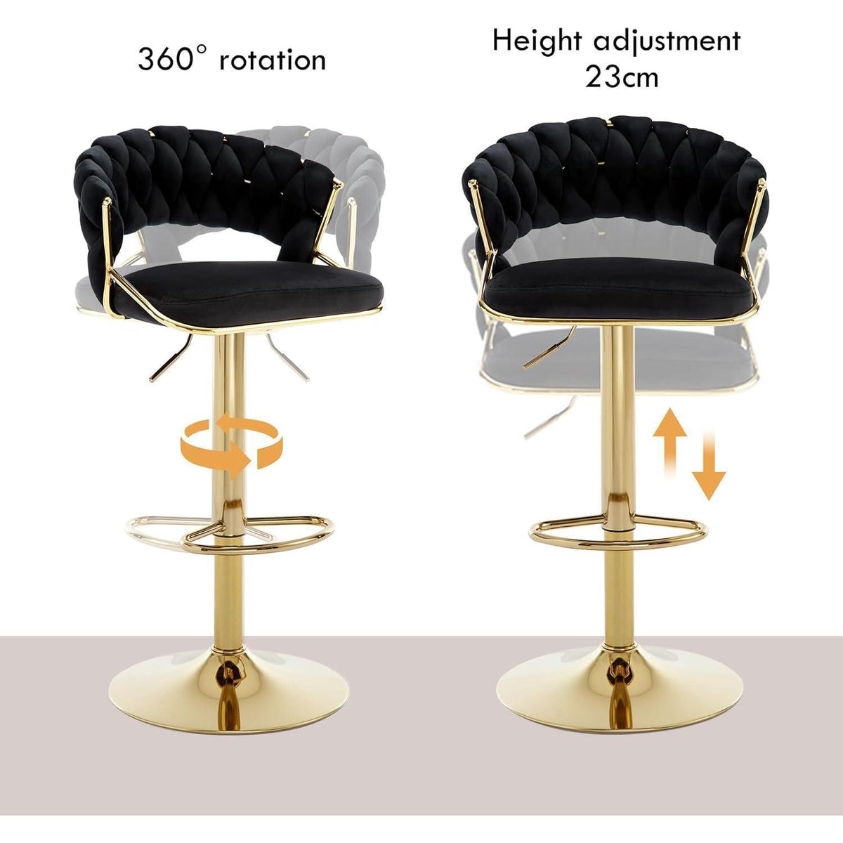 Moderne Samt Barhocker 4er Set, höhenverstellbar & drehbar