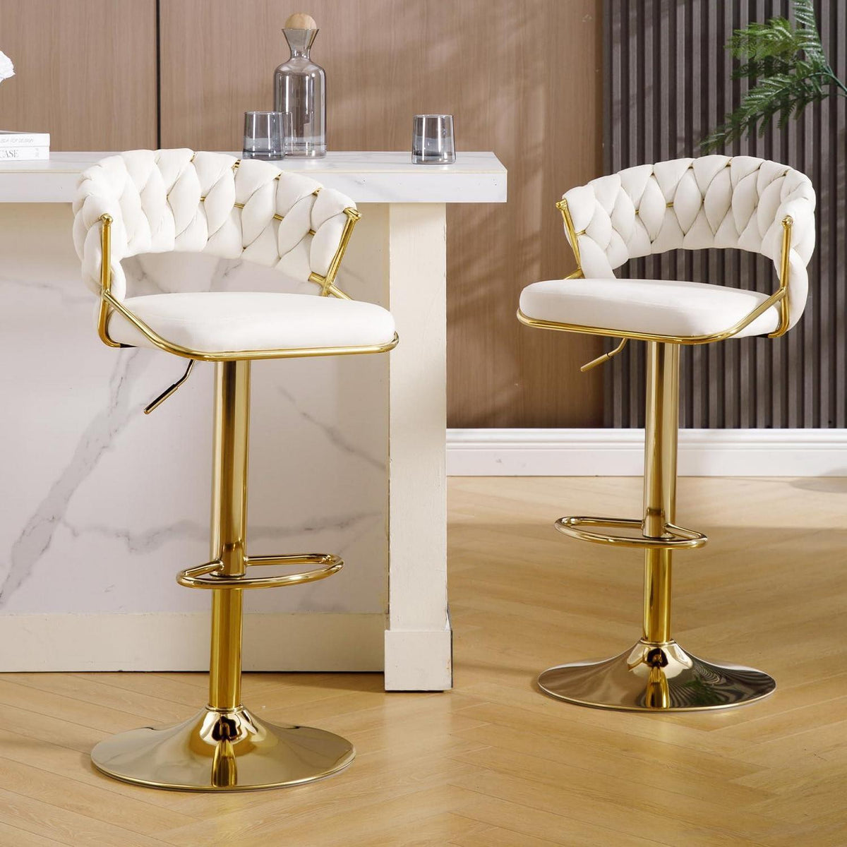 Moderne Samt Barhocker 2er Set, höhenverstellbar & drehbar