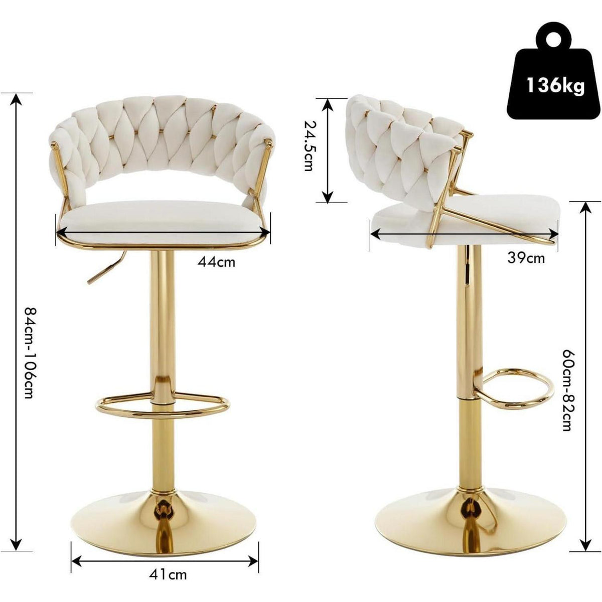Moderne Samt Barhocker 2er Set, höhenverstellbar & drehbar