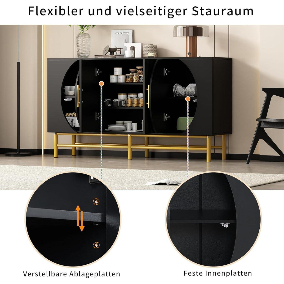 Moderne Kommode 145cm – Sideboard mit verstellbaren Regalen
