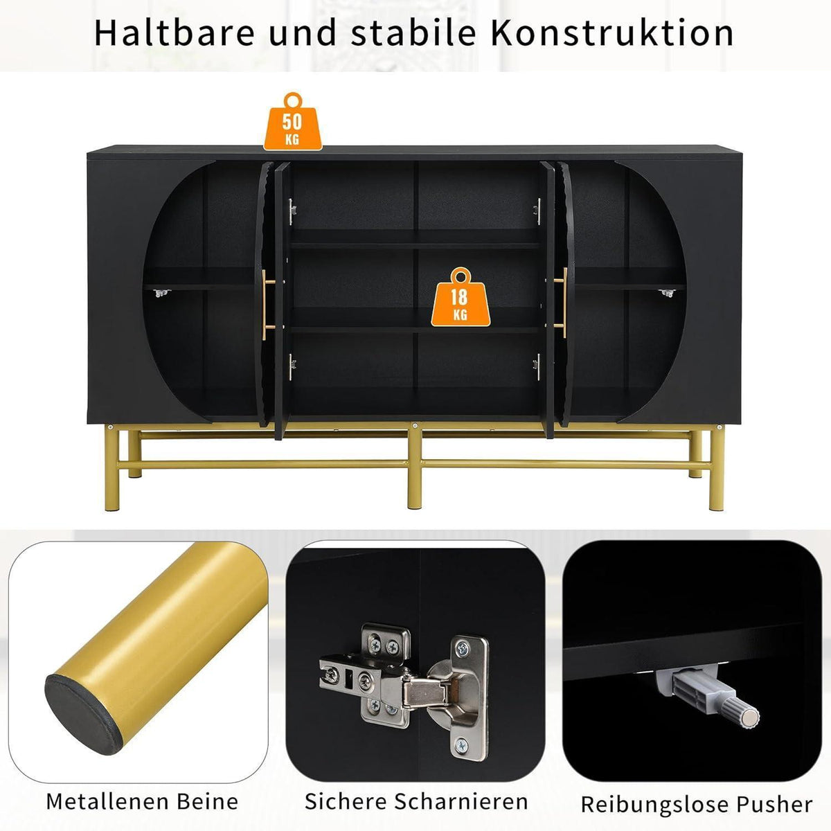 Moderne Kommode 145cm – Sideboard mit verstellbaren Regalen