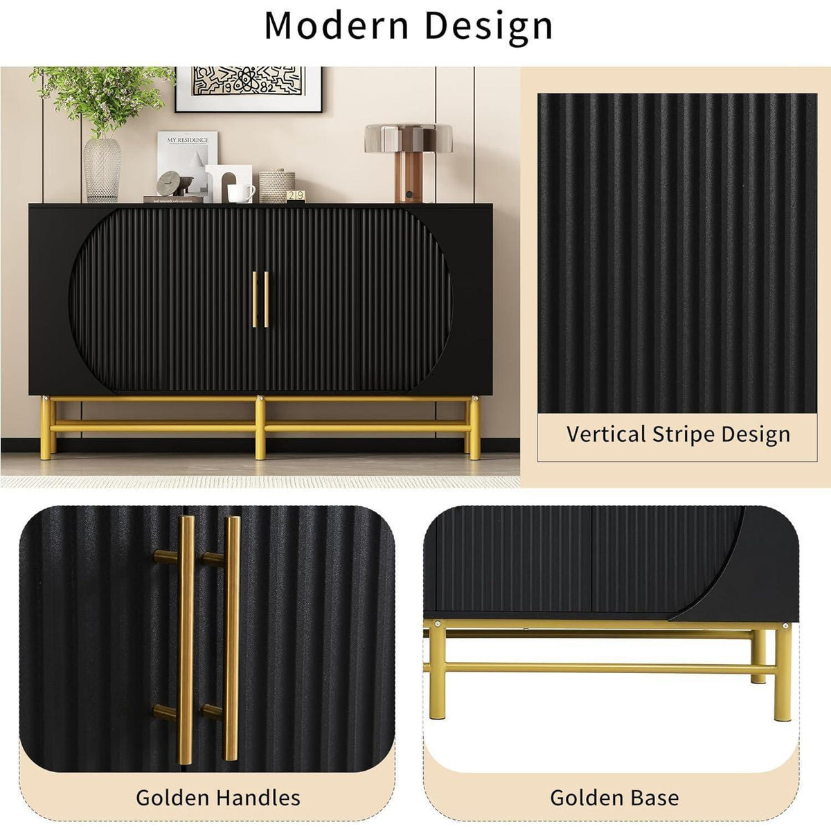 Moderne Kommode 145cm – Sideboard mit verstellbaren Regalen