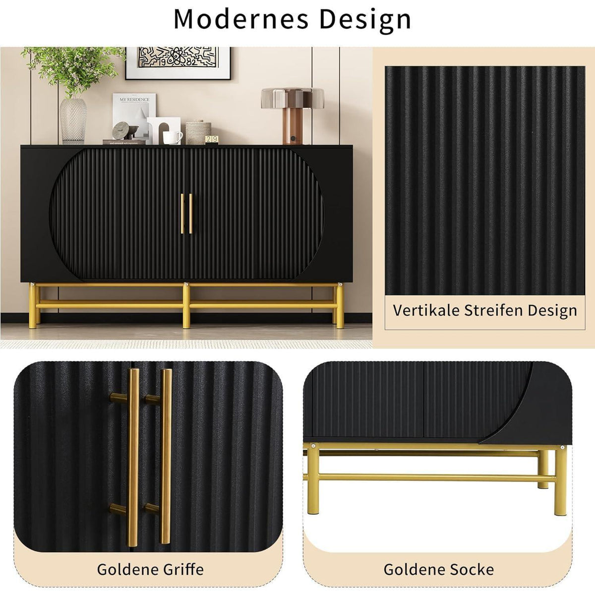 Moderne Kommode 145cm – Sideboard mit verstellbaren Regalen