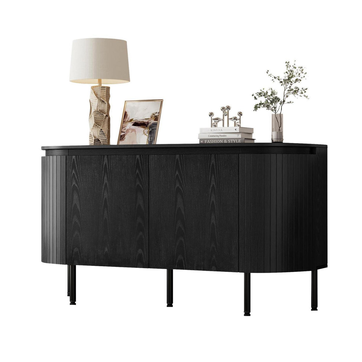 Moderner Kommode 145cm mit Bogen & verstellbaren Regalböden Schwarz