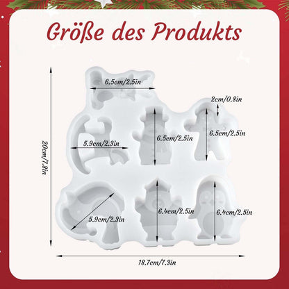 7x Silikonform Weihnachten: Weihnachtsmann, Elch, Schneemann