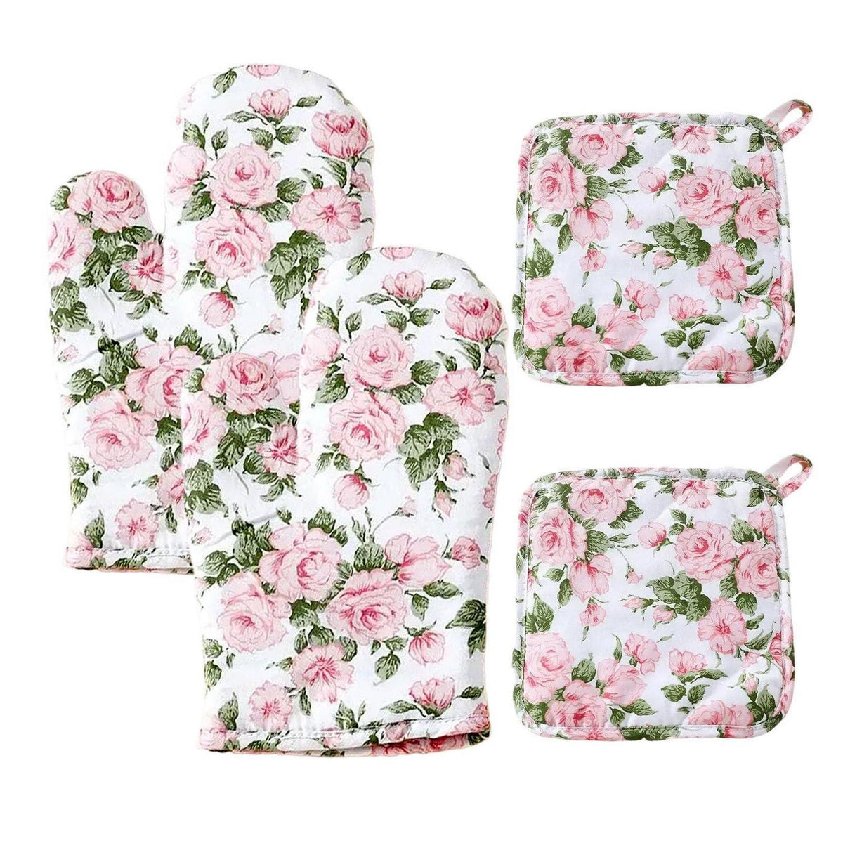 Ofenhandschuhe & Topflappen Set Rosa Blume Baumwolle
