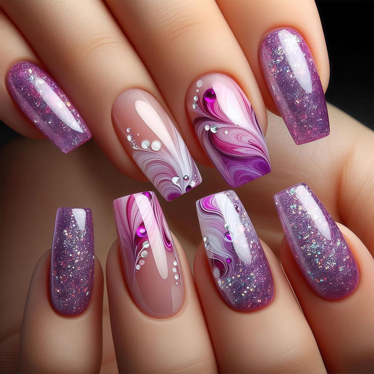 Press On Nails Lila mit Strass & Farbverlauf – Elegante Kunstnägel