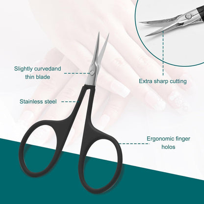 Nagelhautschere Extra Fein mit Gebogener Spitze, Edelstahl, Schwarz