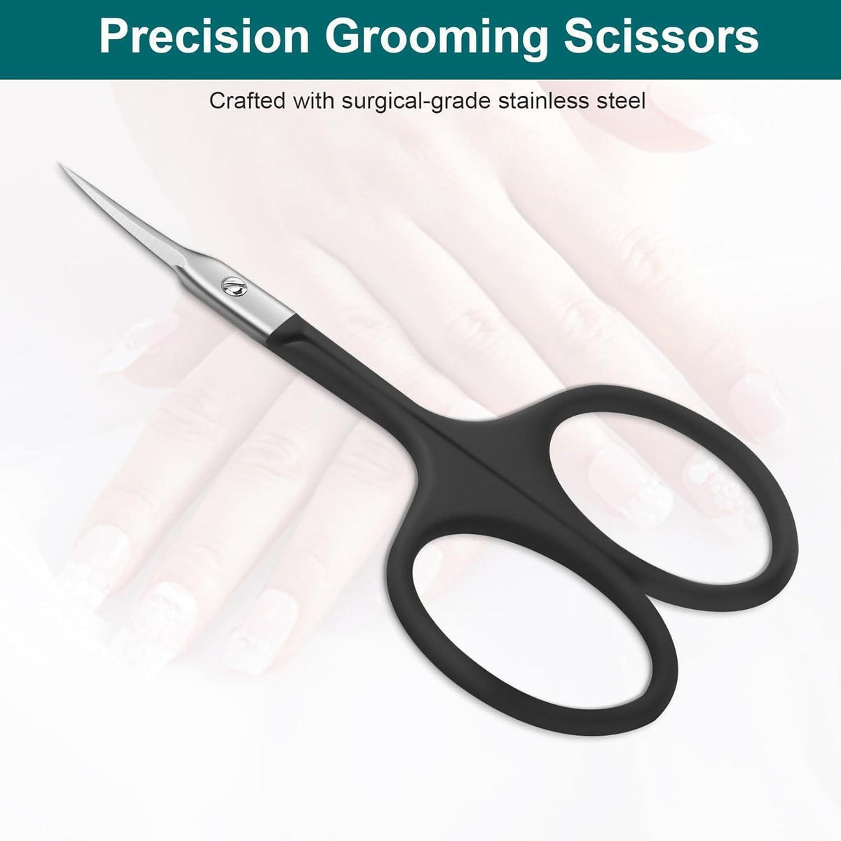 Nagelhautschere Extra Fein mit Gebogener Spitze, Edelstahl, Schwarz