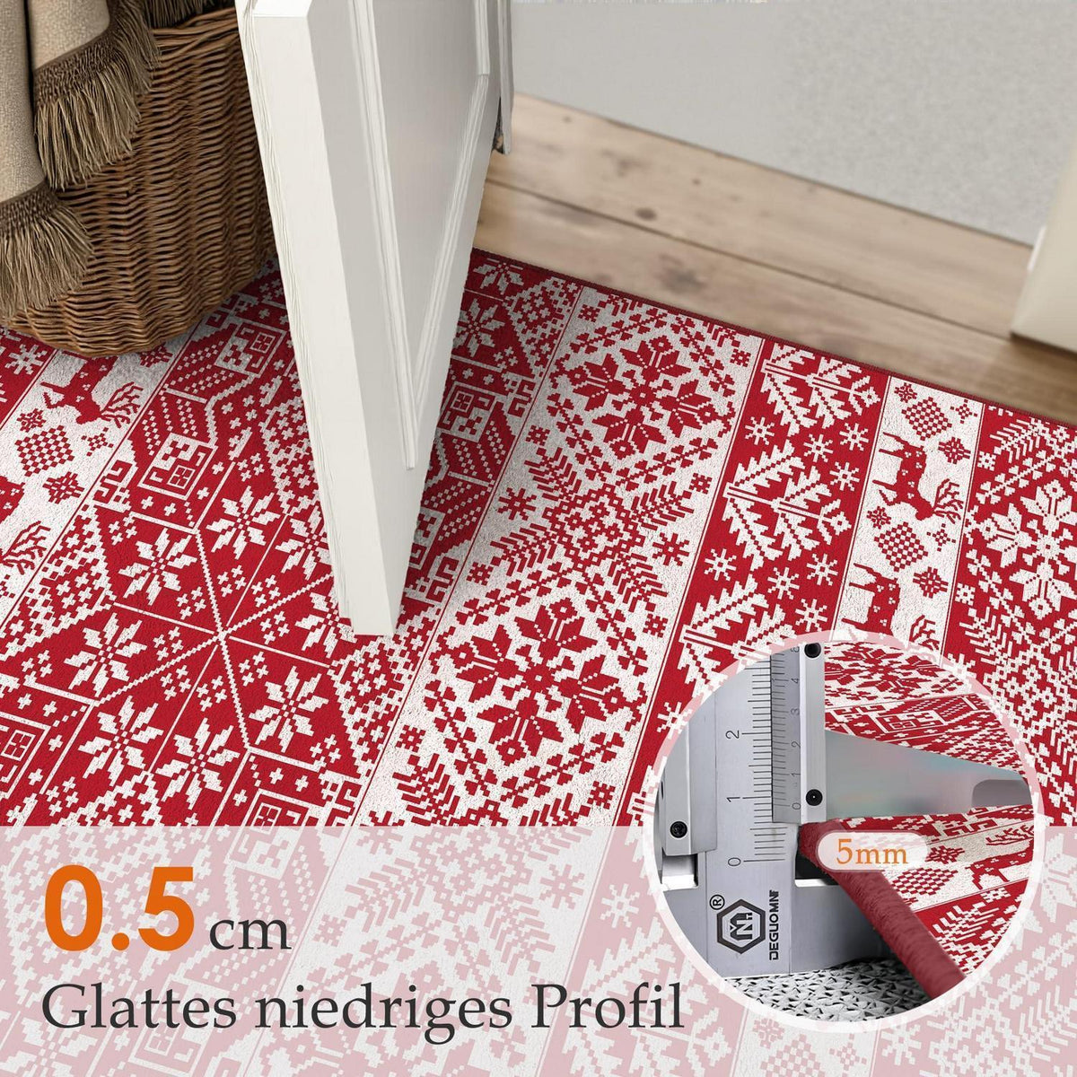 Weihnachts Teppich 160x230 cm – Roter Kurzflor Wohnzimmerteppich